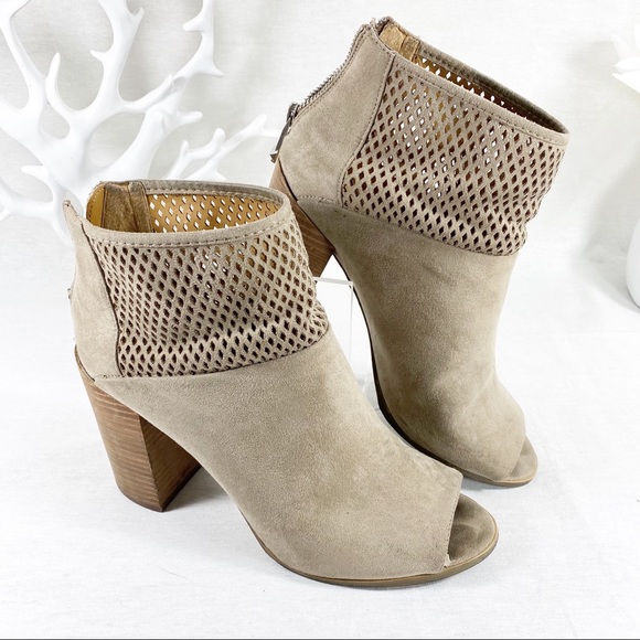 Report Shoes - Report Tan Suede Peep Toe Bootie 8.5